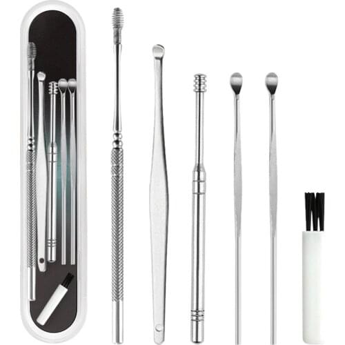 6PCS Ear Wax Removal Kit Ear Wax Remover Pickers Stainless Steel Earpick Ear Pick Cleaner Ear Cleaner Spoon