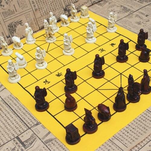 Chinese Chess Game Set Traditional Resin Chess Pieces Suede Leather Chessboard High-quality Chess Board Game Retro Entertainment