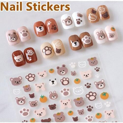 1 Sheet 2021 Cartoon Nail Sticker Adhesive Ins Summer Painted Star Rabbit Bear Flower Panda Girls Nail Decoration DIY Nail Decal