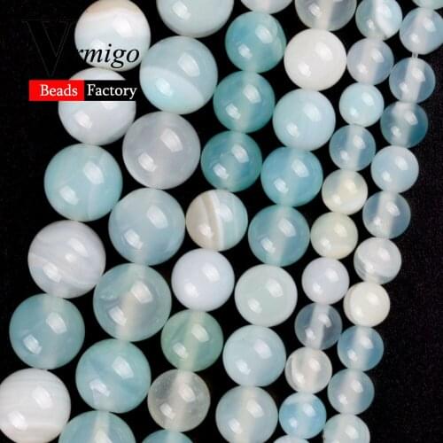 Natural Light Blue Agates Stone Round for Jewelry Making 6mm-10mm Spacer Beads Diy Bracelet Necklace Accessories Wholesale 15"