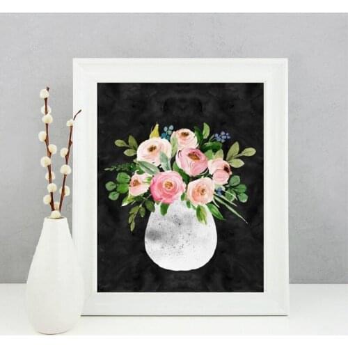 Still Life Poster Print Watercolor Flower Vase Gallery Wall Art Canvas Painting Picture Home Room Contemporary Wall Art Decor