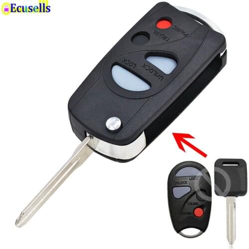 NEW MODIFIED FLIP REMOTE KEY SHELL 4 BUTTON FOR NISSAN CEFIRO A33 REMOTE KEYLESS REPLACEMENT CASE BUTTON SHELL PAD FIX FOB