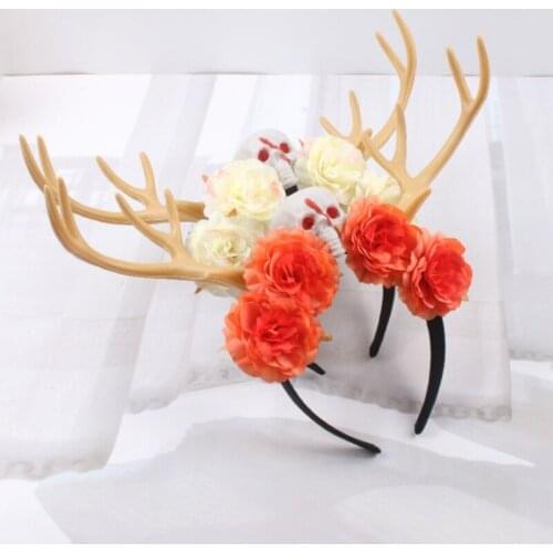 Antler Headwear Flower Skull Hairband Non Slip Headpiece Novelty Photo Props Fancy Dress Halloween Gothic Accessories