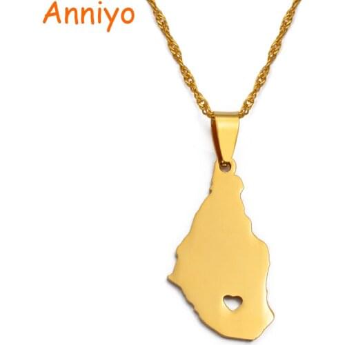Anniyo Montserrat island Map Pendant Necklaces for Women/Girls Gold Color Jewelry Gifts #030821