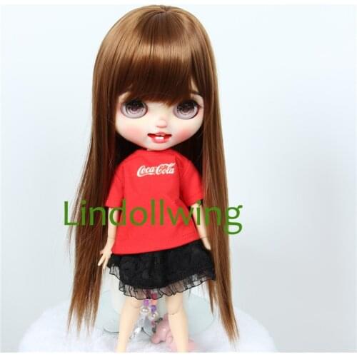 9-10 inch Blyth Wig Long Straight Dark Brown Hair