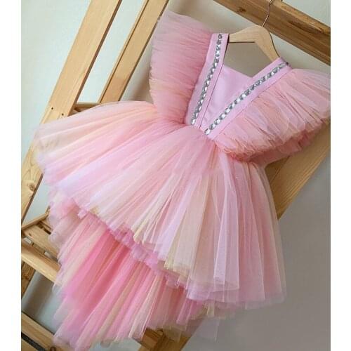 Puffy Ball Gowns Flower Girls Dresses with Bow First Birthday Party Dress for Girls Pageant Gowns Communion Dress