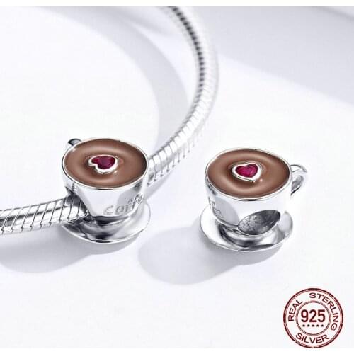 Fit bracelet charm 100% 925 sterling silver coffee beads for women necklace pendant luxury Pandora jewelry making Hot sale