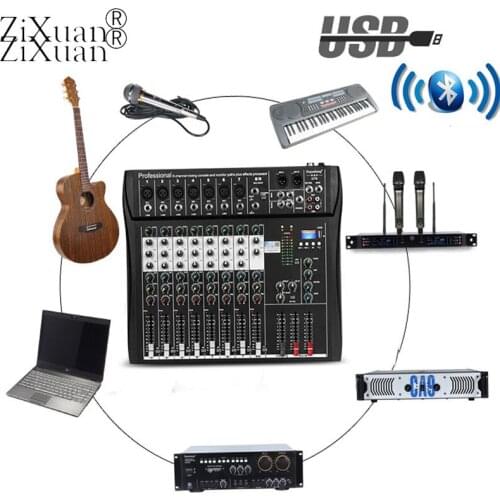 Professional 8-channel Audio Mixer Stage Performance Conference Microphone Sound Mixing Console With USB Bluetooth MP3 Player