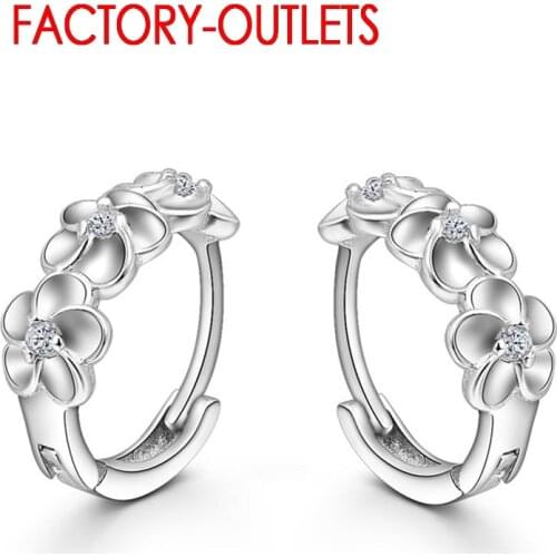 Woven Flowers Shape 925 Silver Hoop Earrings For Women Embed CZ Crystal Pretty Earring For Wedding Accessories Big Promotion