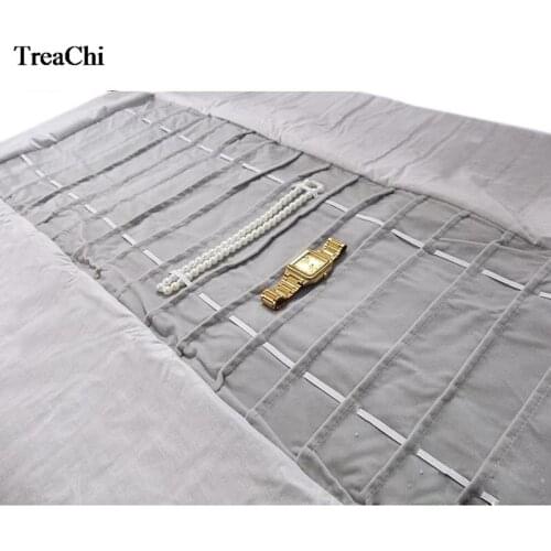 Foldable Jewelry Display ExhibitorPouch Convenient Velvet Bracelet Bead Chain Necklace Carrying Case 16 Watches Travel Roll Bag
