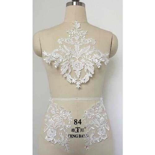 Ivory White Mesh New Venise Embroidered Beads Lace Applique Trims Lace Collar Lace Appliques For Wedding Dresses