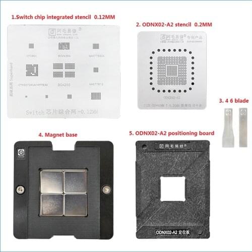 ODNX02-A2 5in1 BGA Reballing Stencil Kits Station For Game Player Switch CPU IC Chip Stencils Pin Solder Tin Plant Net Square
