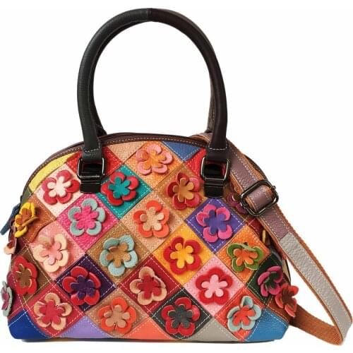 Genuine Leather Shoulder Bags Floral Handbag Women Shell Crossbody Bag Small Lady Colorful Messenger Bag Zipper bolsa feminina
