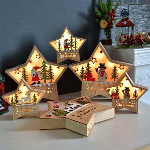 Christmas Decorations Gifts Christmas Tree Lights LED Lights Home Decoration Wooden Stars Old Man Snowman Lighting