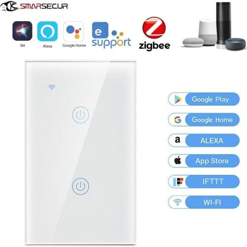US Standard WiFi Smart Switch Touch Key1/2/3 /4Gang 110-240V Automation Smart Home Zigbee Switch Panel Voice Control Wall Switch