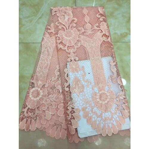 5yards/pc) high quality peach African French net lace fabric with wonderful laser cut embroidery for party dress FZX017