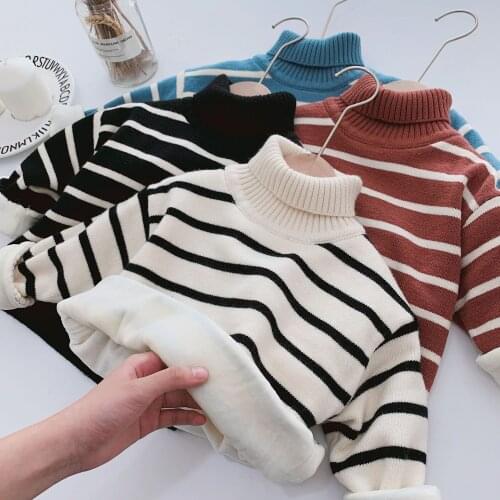 2 3 4 5 6 Years Toddler Boys Sweaters Autumn Winter Thicken Plus Velvet Stripe Sweaters for Boy Kids Clothing Child Pullover Hot