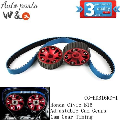 Cam Gears Adjustable For Honda Civic B16A B16 1.6L Red & Cam Gear Timing Belt Kit CG-HDB16RD-1