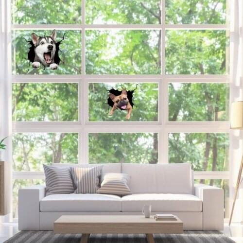 1 Sheet Cute Dog Crack Car Sticker 3D Funny Realistic Animal Waterproof PVC Window Glass Auto Decal DIY Paste Home Wall Styling