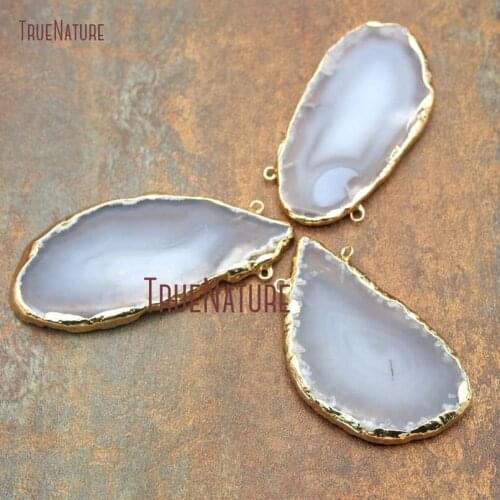 10Pcs Sideways Double Bails Pendant Agates Slice Gold Electroplated Irregular Shape Pendant Outlet Approx 64x37mm PM15183