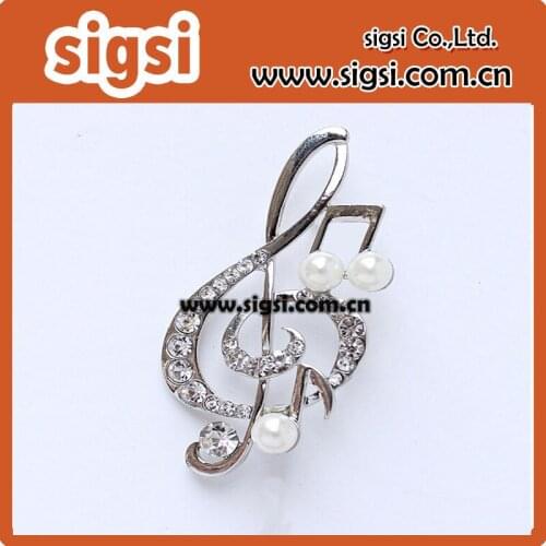 100pcs 55mm Crystal Pearl Music Brooch Rhinestone Silver Music Treble Clef Broach Wedding Bouquet Brooches