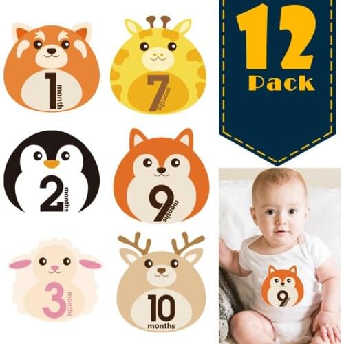 12 PCS/Set First Year Monthly Milestone Photo Sharing Newborn Baby Boy Girl Belly Stickers 1-12 Months for Photo Keepsakes