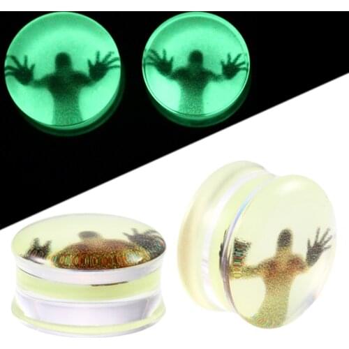 2PCS Acrylic Glow in the Dark Earrings Green Ear Plugs and Tunnels Flesh Tunnels Gauges Ear Expander Sexy Body Jewelry Piercings