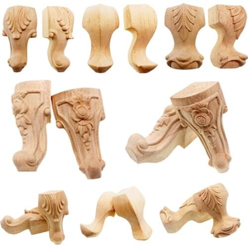 2Pcs/set Wooden Furniture Legs Solid Wood Flower Carving TV Cabinet Seat sofa Feet No Painting Drop Ship