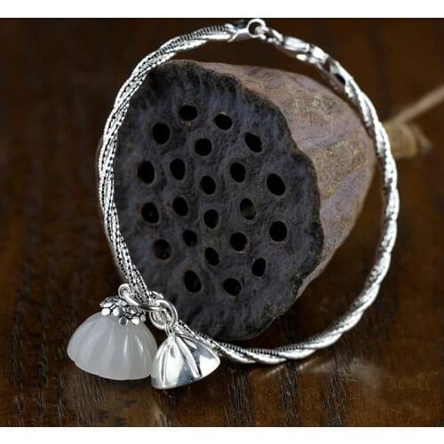 2018 Elegant Natural Jade 100% 925 Sterling Silver Charm Bracelets & Bangles Original Design Bracelet Jewelry Gift For Women