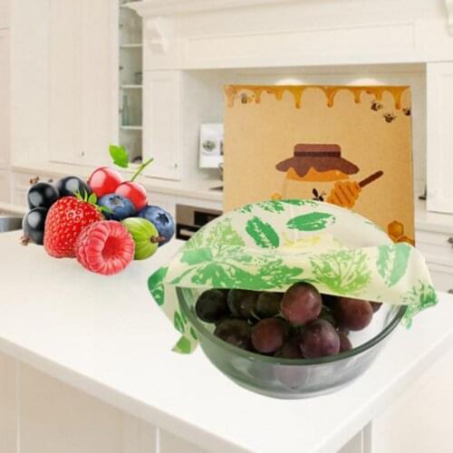 3Pcs Bee Wax Cloth Multi-Use Multi-Purpose Leaves Fruit Print Reusable Beewax Bread Meals Food Storage Wrappers for Home