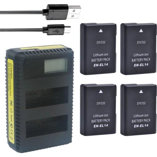 4pc EN-EL14 EN EL14 EL14a Battery + LCD Charger for Nikon P7800,P7700,P7100,D3400,D5500,D5300,D5200,D3200,D3300,D5100,D3100 etc
