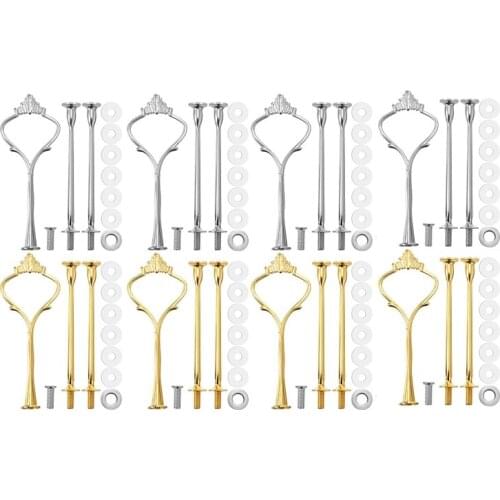 8 Sets 3 Tier Crown Cake Plate Stand Fittings Hardware Holder Kitchen Gadgets for Wedding and Party - Silver&Golden