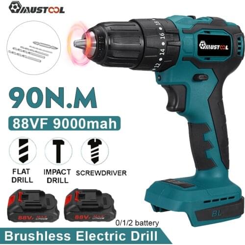 MUSTOOL 88VF 10mm 3in1 Brushless Electric Impact Drill Screwdriver 21+3 Torque Rechargeable Cordless Electric Drill With Battery
