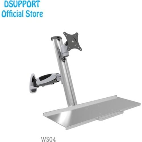 Wall Mount Aluminum Sit-stand Monitor+Keyboard Holder Gas Spring Arm Ergonomic Full Motion 15-27 inch LCD Monitor Mount Bracket