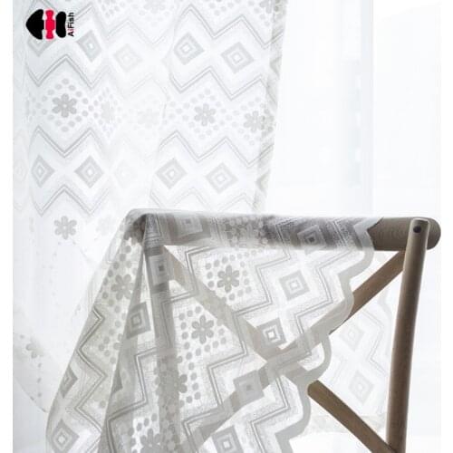 White Geometric Curtains for Bedroom Wedding Modern Simple Floral Jacquard New Home Decor Organza Lace Cortinas wp043C
