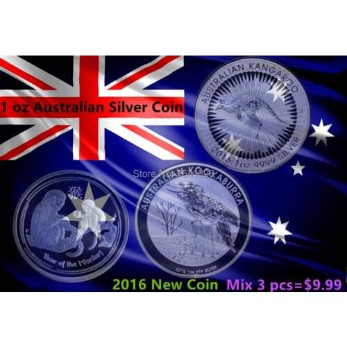 Free Shipping 60pcs/lot,Mix No Magnetic - 2016 Australia 1oz (Kookaburra + Monkeys + Kangaroo) silver coin