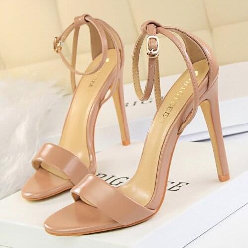 Women Faux Leather Ankle Strap Stiletto High Heel Sandals Evening Dress Heels Shoes Fashion White Black Sandal