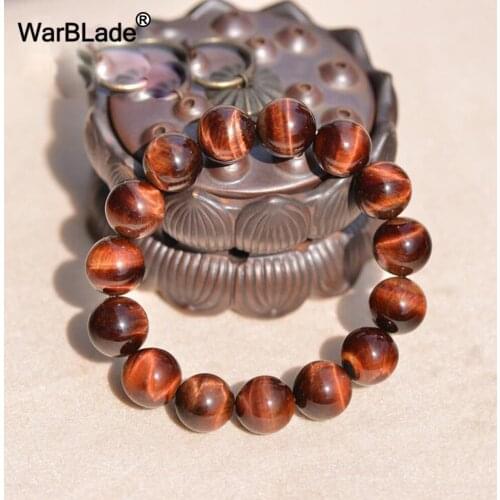 WarBLade AAAAA 5A Natural Stone Red Tiger Eye Bracelets Tiger Eye Beads Elastic Rope Chain Bracelets Bangles For Men Jewelry