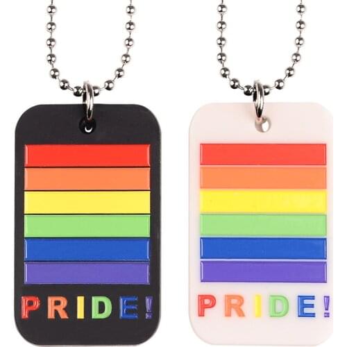 Black White Silicone Dog Tag Necklace Rainbow LGBT 'PRIDEI' Pendant Fashion Charms Jewelry Long Chain Choker Gay Collares Gifts