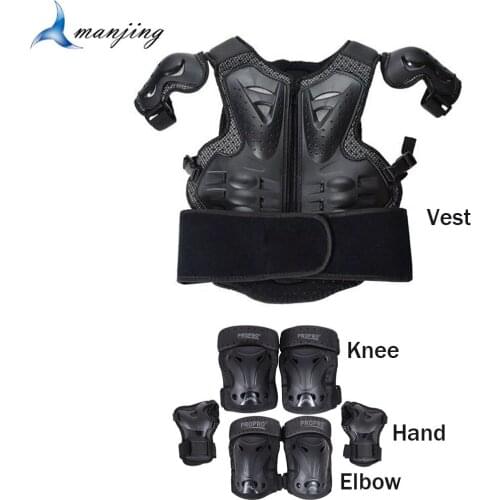 Black 4-15 Years Children Youth Scooter Roller Skating Body Armor Vest Suits Knee Elbow hand protector