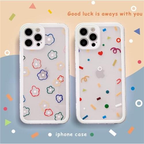 Colorful Flower Polka Transparent Case for iPhone 12 Pro Max Back Phone Cover for 12Mini 11Pro Max X XS XR 8 7 Plus SE 2020