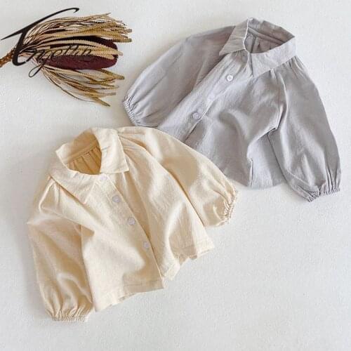 Engepapa Children Clothing Korean Style Spring Autumn Infant Baby Girls Solid Color Loose Long Sleeve Cotton Shirt