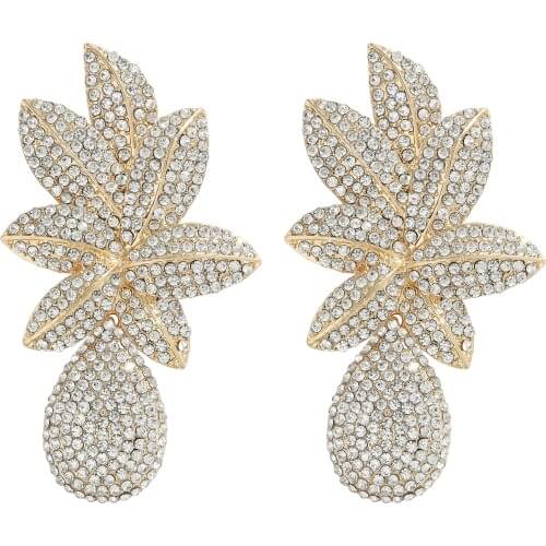 Dvacaman New Long Gold Metal Rhinestone Leaf Water Drop Earrings for Women High Quality Crystal Jewelry Accessories Party Bridal