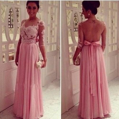 Elegant Long Evening Dresses With Sleeves Party Chiffon Women Floor Length Formal Dresses Evening Wear Gowns On Sale