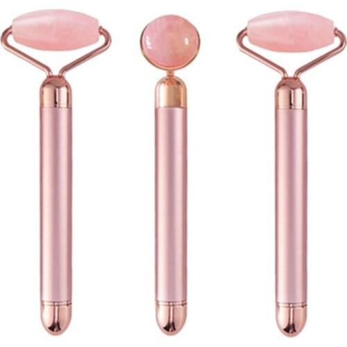 Electric Rose Quartz Jade Roller Face Massager Vibrating Natural Crystal Facial Massage Roller Skin Care Energy Beauty Bar Gift
