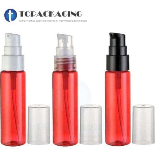 30PCS*30ML Lotion Pump Bottle Red Plastic Makeup Packaging Empty Essential Oil Sample Shampoo Cosmetic Container Shower Gel Vial