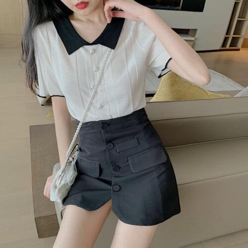 Woman TShirts Doll Collar Ice Linen Top Polo Shirt Womens Slim Fit Summer T-shirt Crop Top Mujer Camisetas