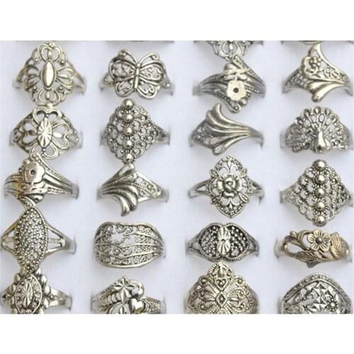 Wholesale Lots 10pcs/Pack Mixed Size Rings Silver Color Tone Vintage Style Fashion Hot Geometric Ring Jewelry