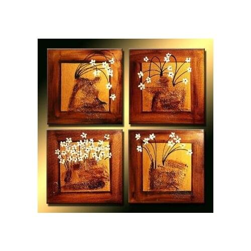 4pcs Hand Painted Oil Painting Happiness-Modern Oil Painting On Canvas Wall Art-Floral Wall Pictures for Living Rooms