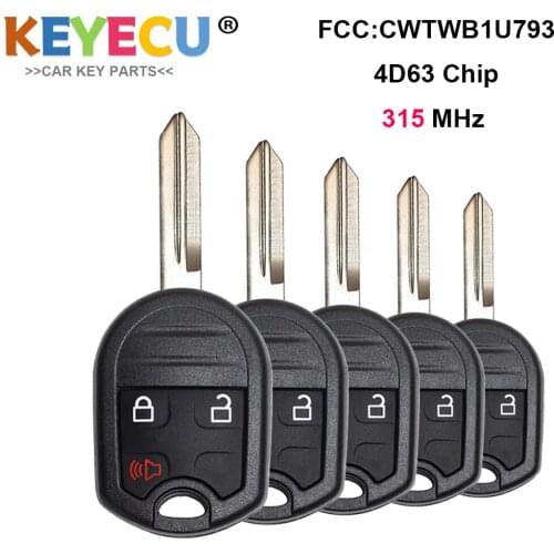 KEYECU 5PCS Keyless Remote Car Key for Ford F150 250 350 2004 05 06 07 08 09 2010, Fob 3Button - 315MHz - 4D63 Chip - CWTWB1U793